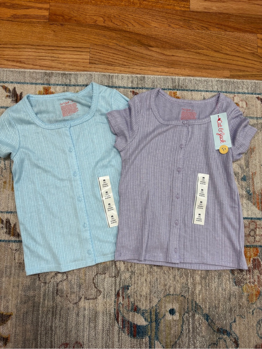NWT Cat & Jack Short-Sleeve Ribbed Button-Front Tops -Sz M